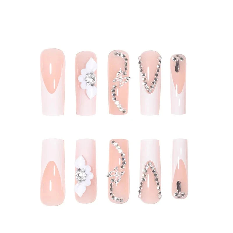THESA Fleur Chain Long French Press-On Nail Set (24-Piece Statement Kit)